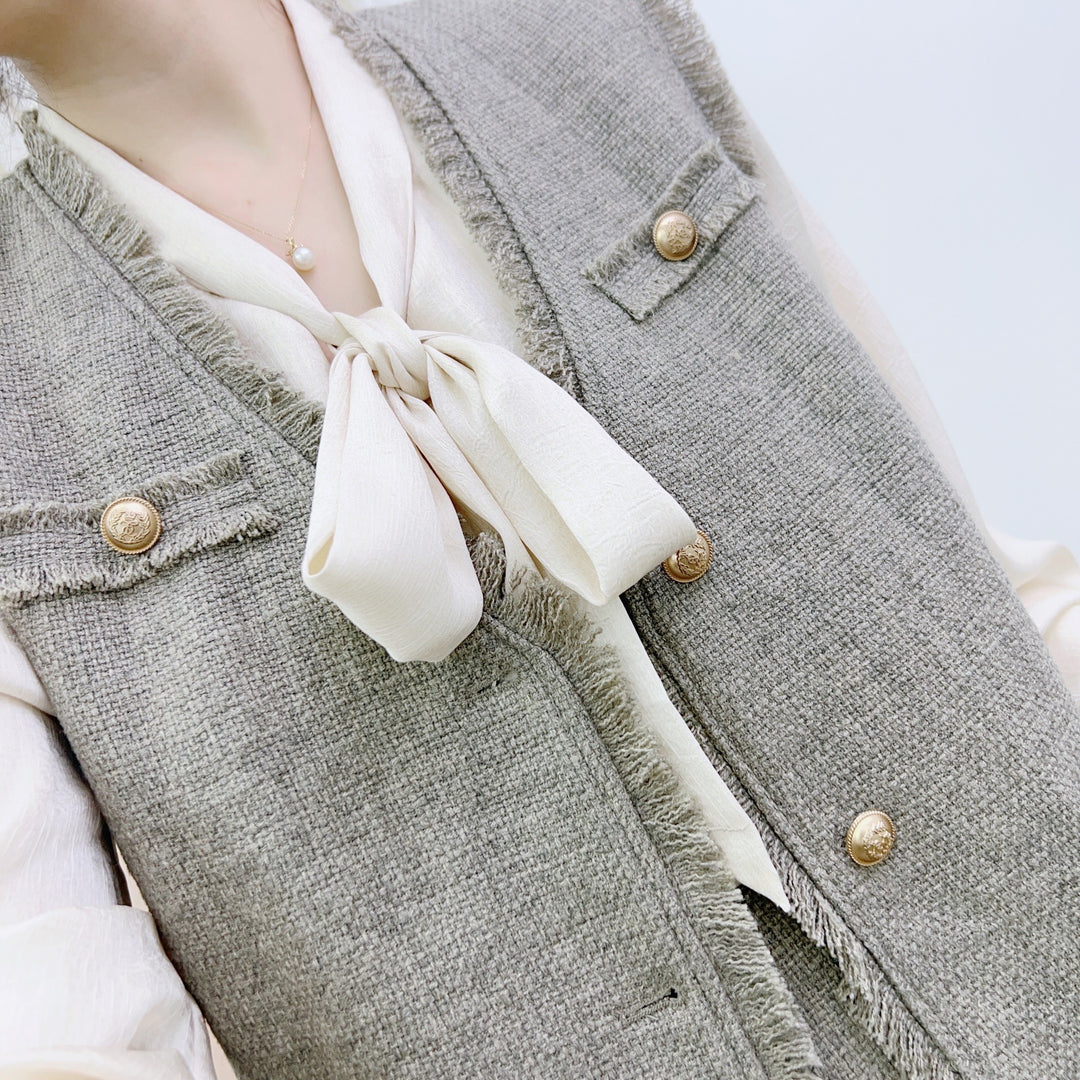 Dame 2-i-1 Vest-nederdel-kombination med frynsede detaljer og elegante knaplukninger Stilla