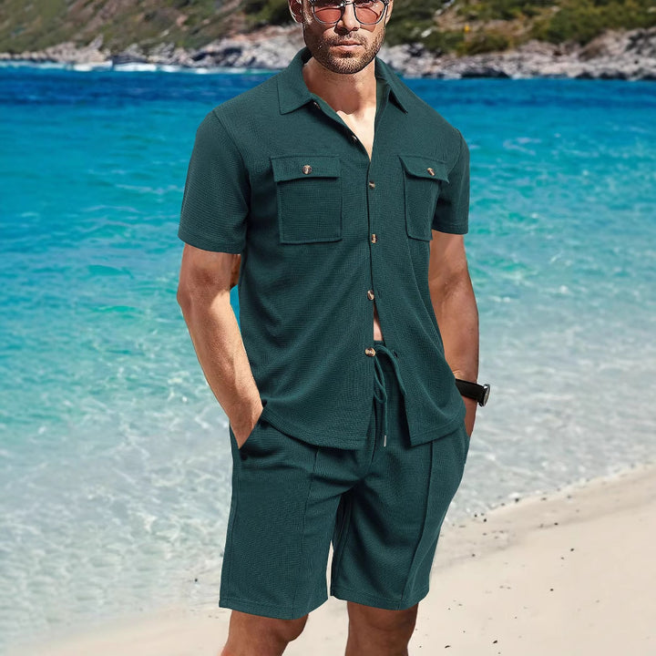 Herrer afslappet strandskjorte og shorts sæt med praktiske lommer Stilla