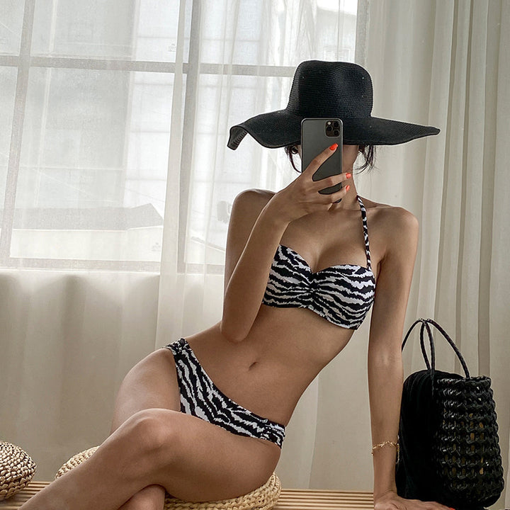 Dame bikini sæt med stilfuldt zebra print og polstret top Skovae
