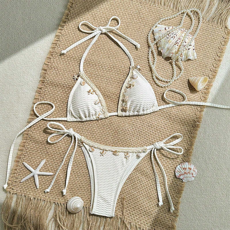 Dame triangel-bikini med dekorative musling-detaljer Skovae