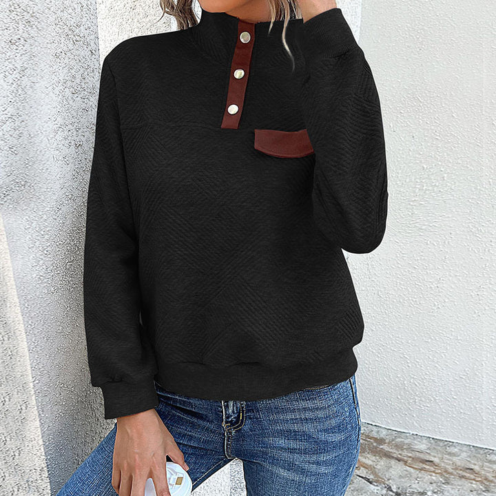 Dame Ståkrave Sweatshirt med Knapdetaljer og Brystlomme Stilla