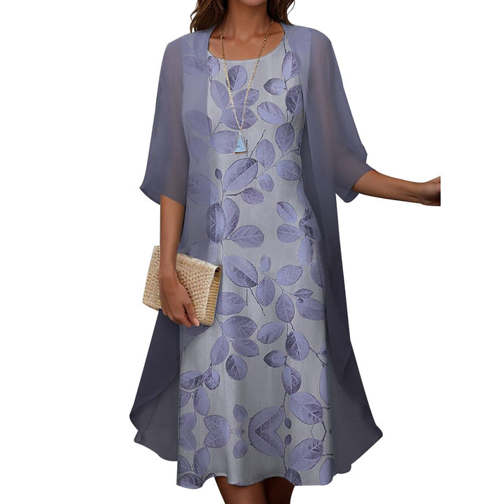 Dame elegant maxikjole med gennemsigtig chiffonoverdel og blomsterprint Stilla