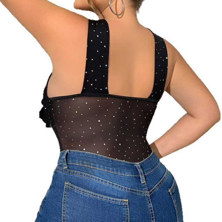 Dame bodysuit med glitrende design og dyb V-udskæring Stilla