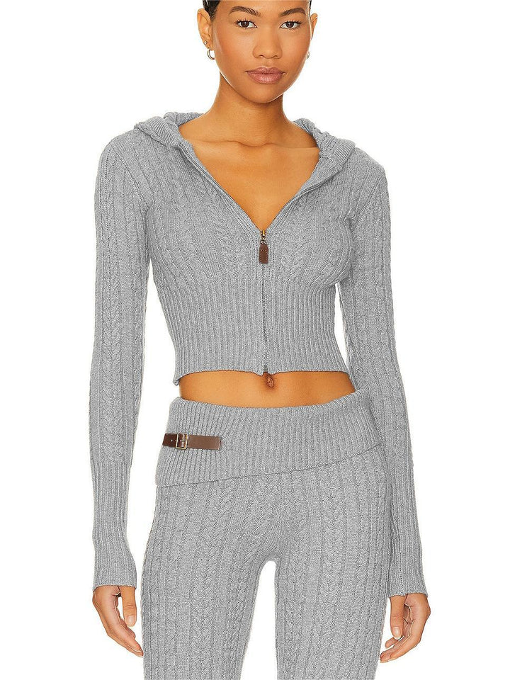 Femme Cozy Cropped Kabelstrik Hoodie Sæt Stilla