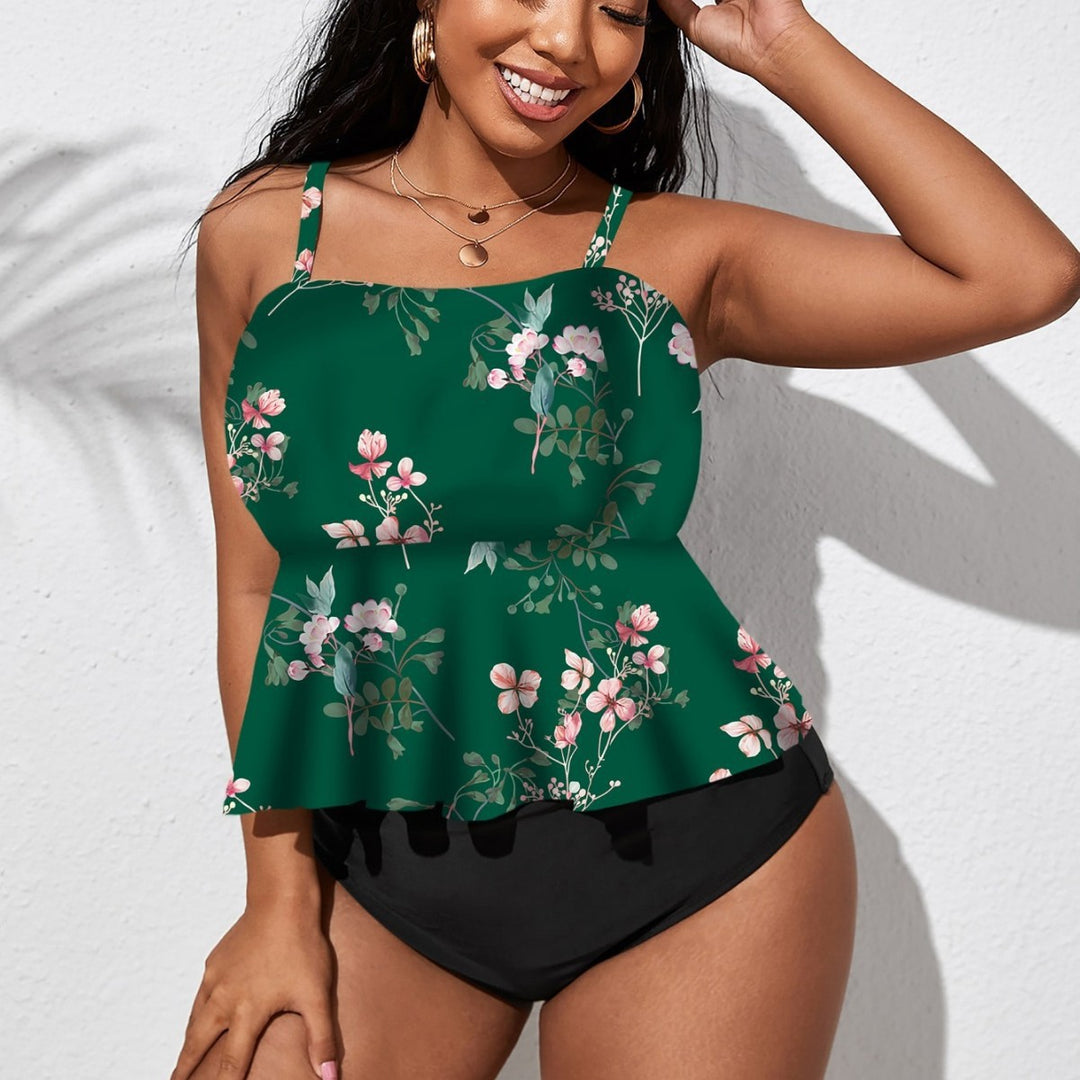 Dame Tankini med svingende nederdel og floral design Skovae