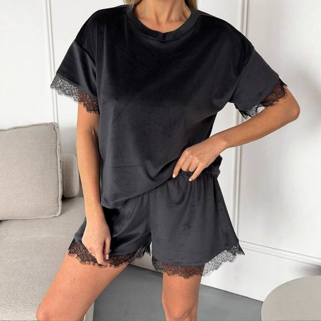 Kvinders Pyjamasæt med Blonderdetaljer