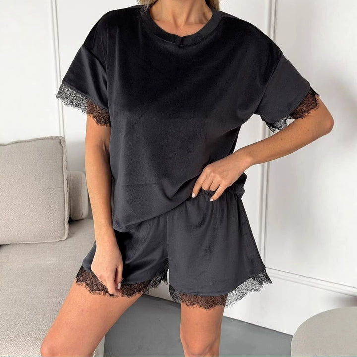 Kvinders Pyjamasæt med Blonderdetaljer