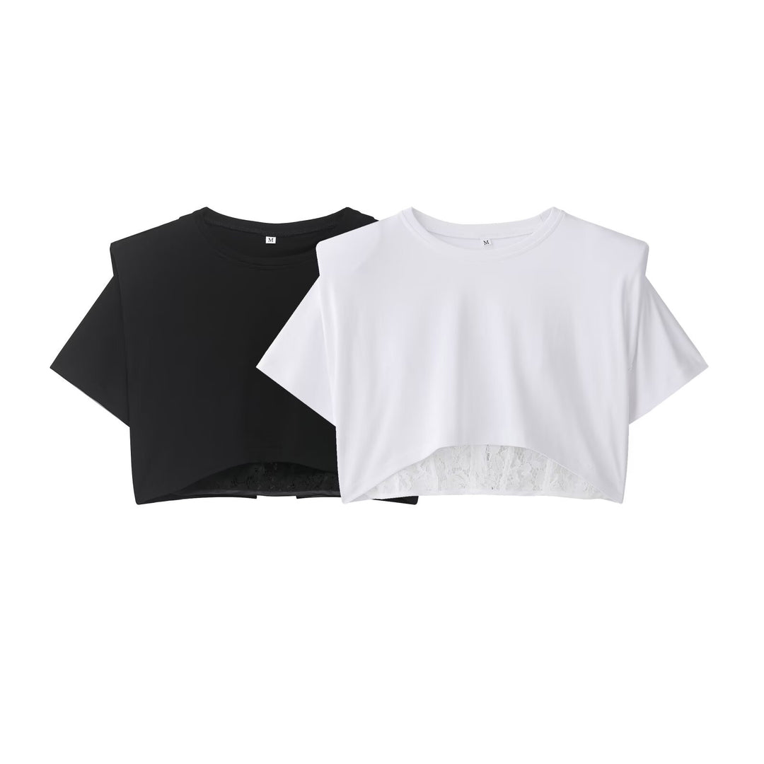 Dame Crop-T-shirt med elegant spidsunderlag Skovae