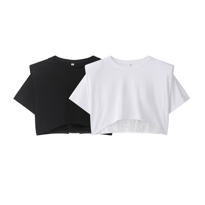 Dame Crop-T-shirt med elegant spidsunderlag Skovae