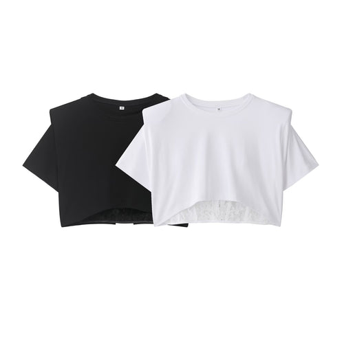 Dame Crop-T-shirt med elegant spidsunderlag Skovae