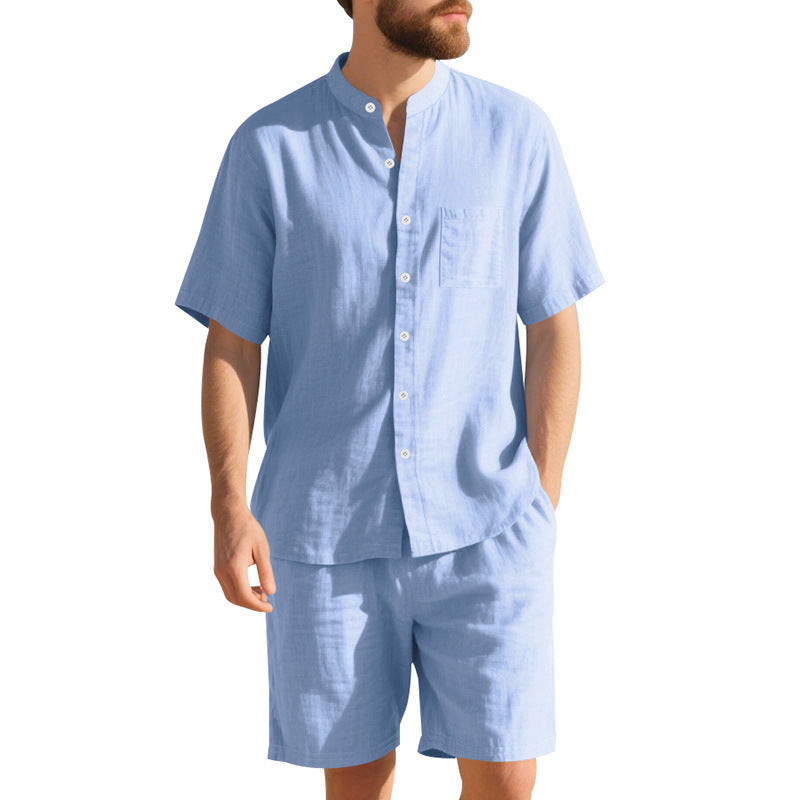 Herren fritidstøj med kortærmet button-down skjorte og elastiske shorts Stilla