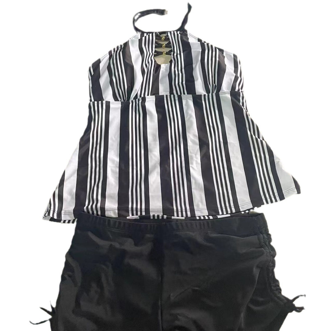 Dame Tankini med moderne stribedetaljer og elegante knapaccenter Stilla
