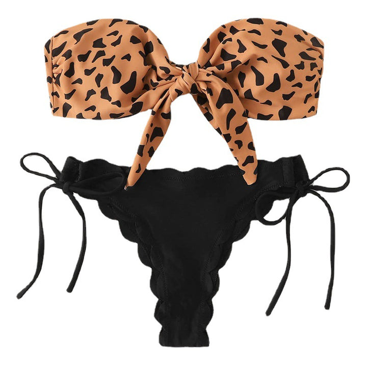 Dame Bikinisæt med trendy leopardmønster og snørelige detaljer Skovae