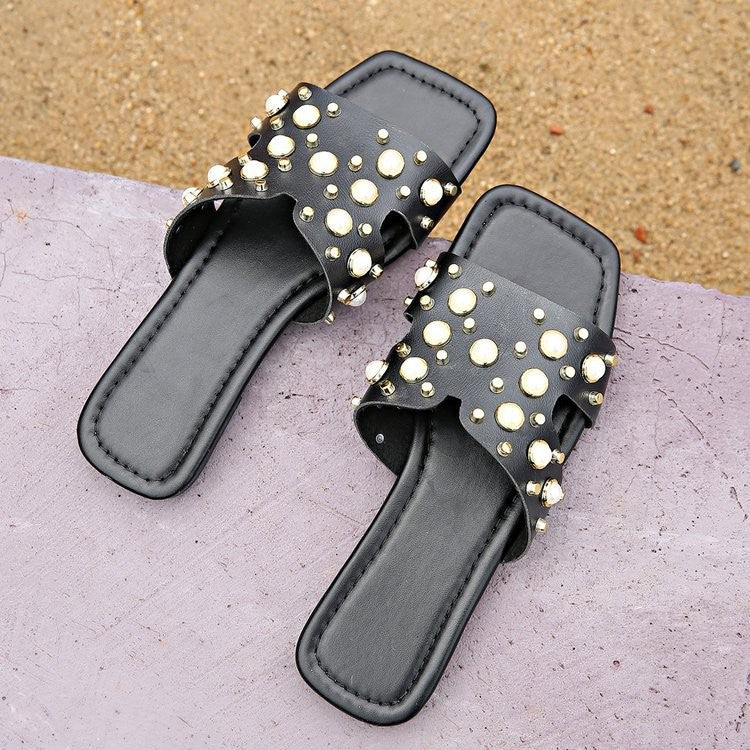 Dame elegante Slide-sandaler med perle- og nitte-detaljer Stilla