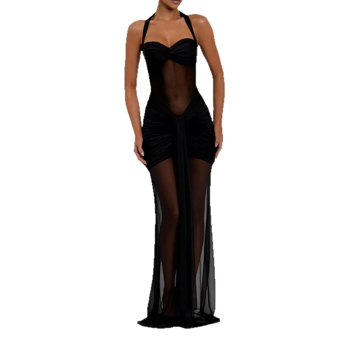 Dame elegant kjole i bodycon-stil med raffineret mesh-indlæg Skovae