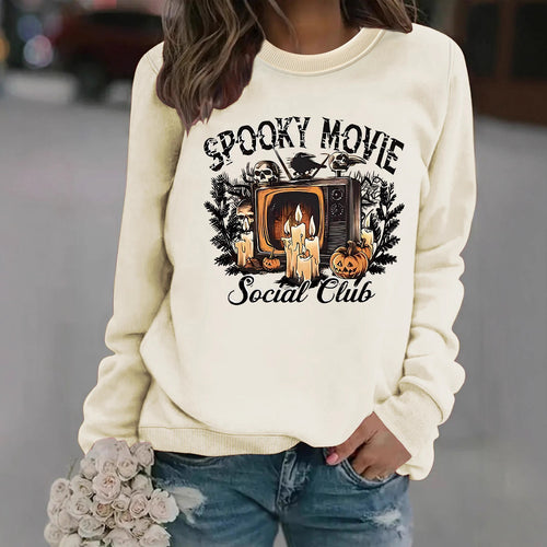 Dame sweatshirt med skræmmende film motiv og afslappet skæring Stilla