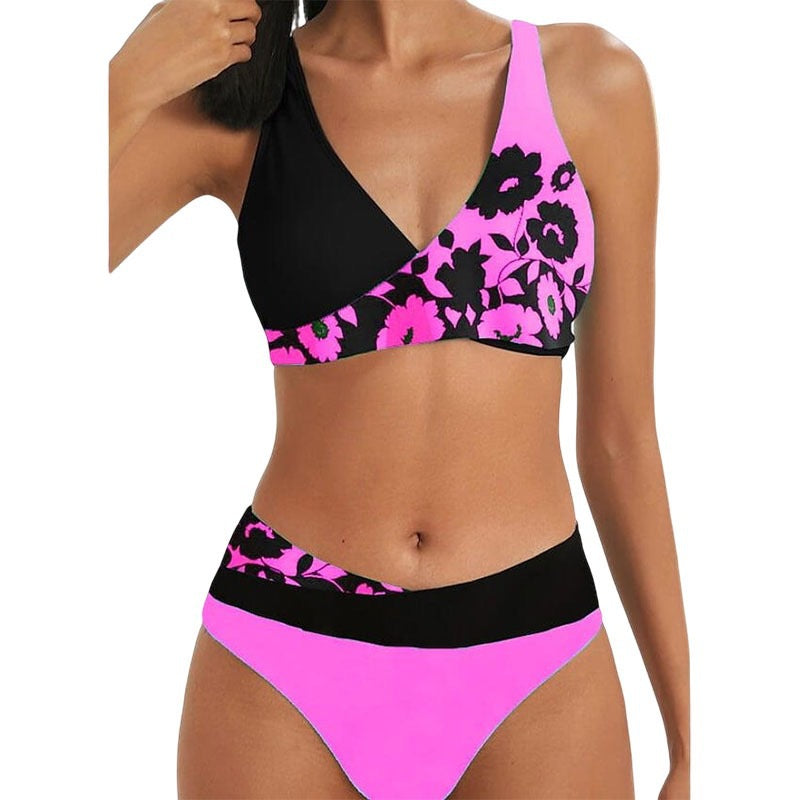 Dame Bikini-sæt med asymmetrisk top og floral design Stilla