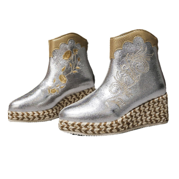Dame fashionable wedged shoes med dekorative broderier Stilla