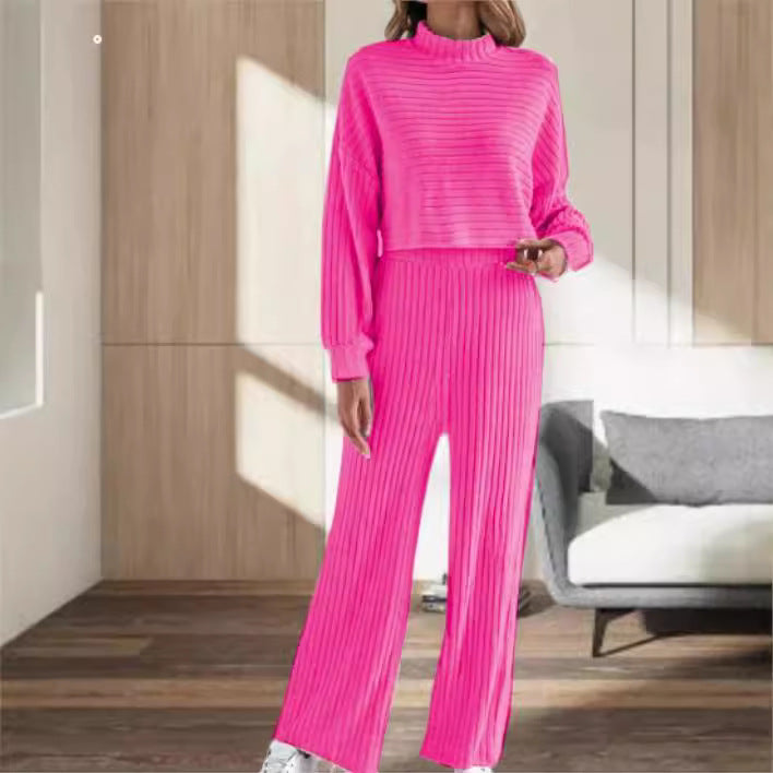 Dame Loungewear-sæt med hyggeligt cropped-design og bredt ben Stilla