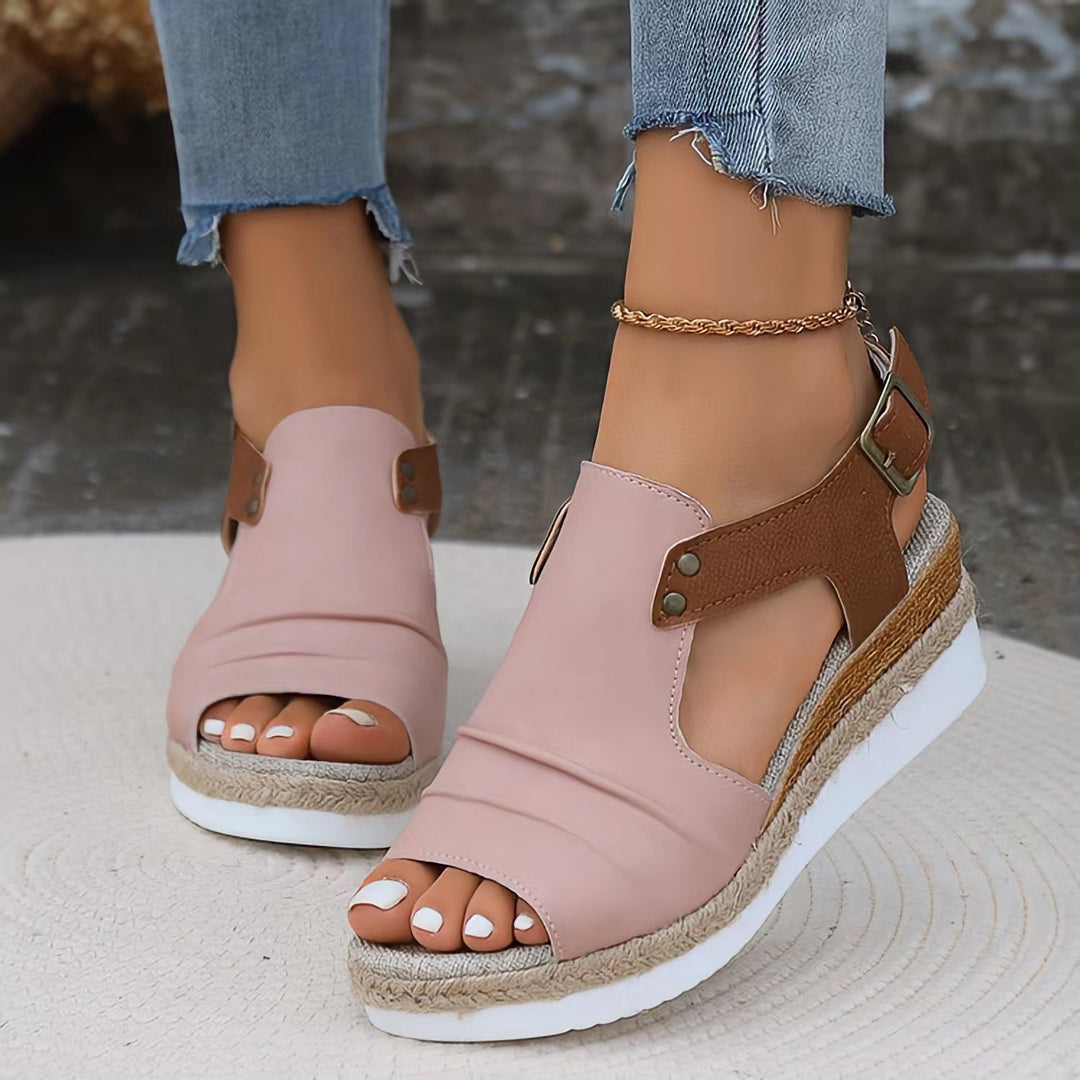 Dame nan Keilsandalette mit jute indviklet Espadrille-platå justerbart hælrem og polstret komfort fodsenge Skovae