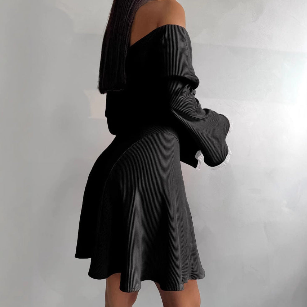 Dame minikjole med off-the-shoulder design og voluminøse ærmer Stilla