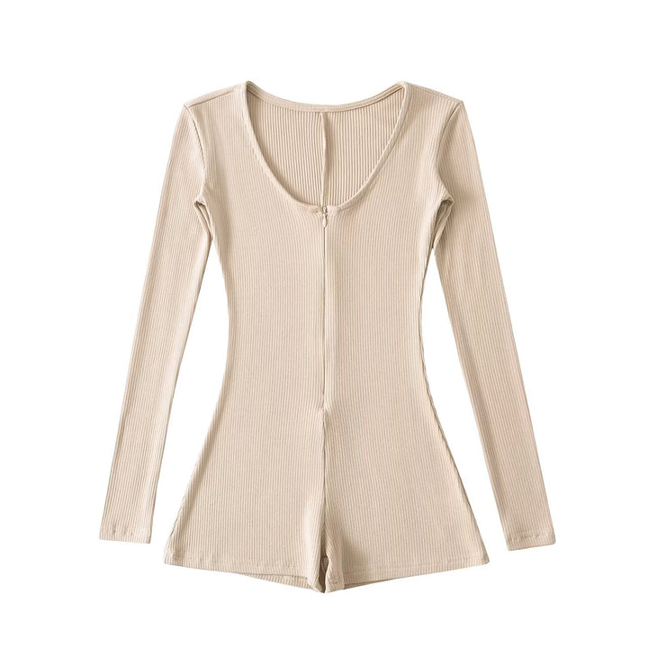 Dame Langærmet Playsuit med dyb Rundhalssnit og praktisk Lynlås Stilla