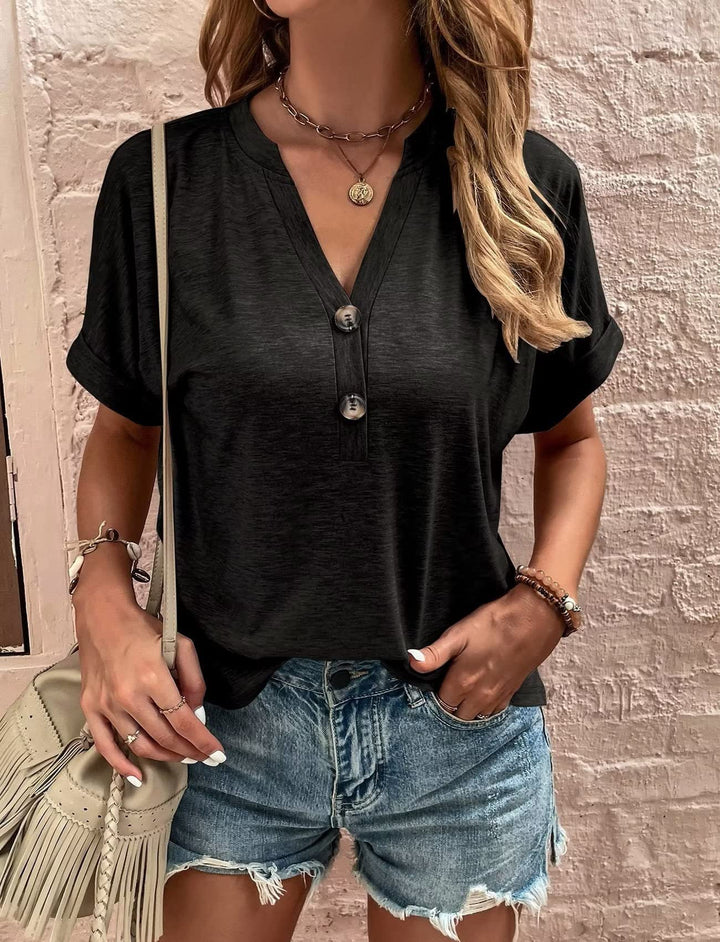 Dame Relaxed Fit Knap-Down Henley Top Stilla
