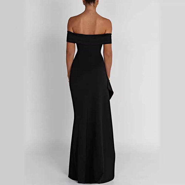 Damer Elegant Off-Shoulder Maxikjole med høj split og draperinger Skovae
