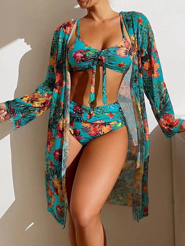 Dame Strandkimono med blomsterdesign og sidelængde Stilla