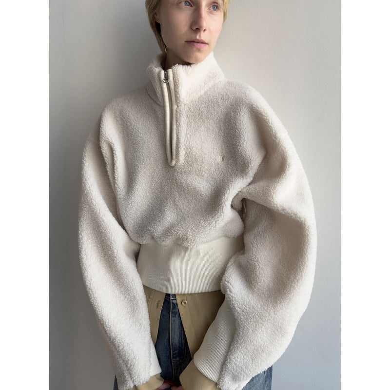 Dame hyggelig fleece-pullover med kort lynlås og elastisk manchet Stilla