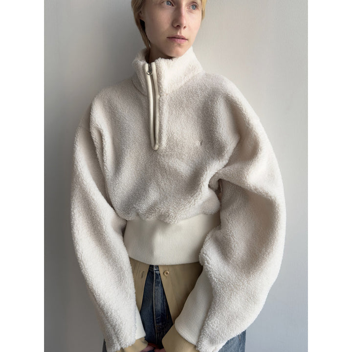 Dame hyggelig fleece-pullover med kort lynlås og elastisk manchet Stilla