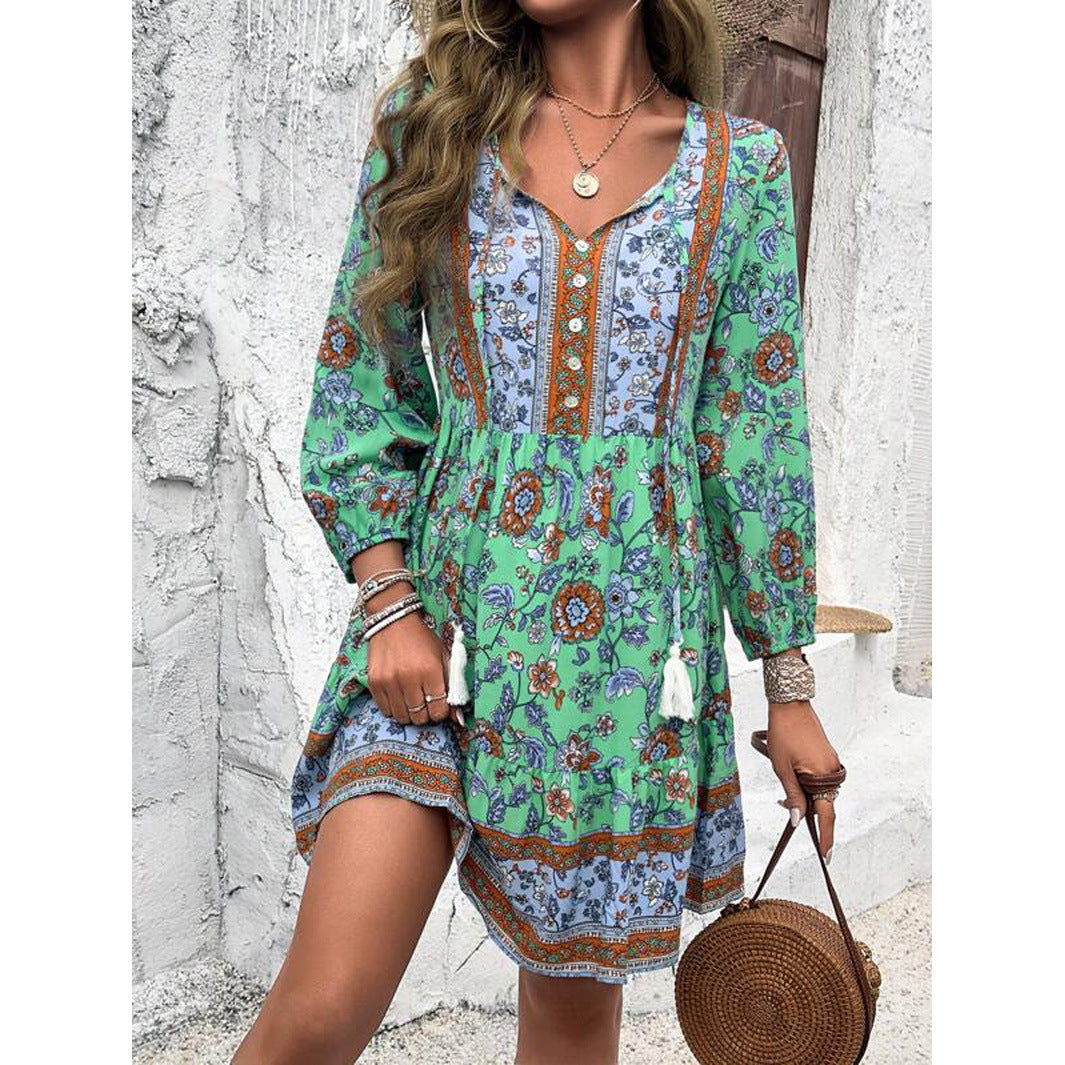 Dame Sommerlig Boho Kjole med dekorative detaljer Stilla