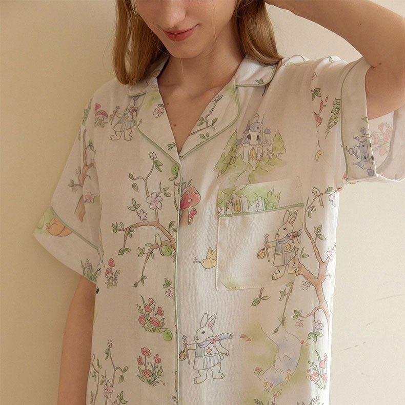 Dame Kortærmet Pyjamasæt med kreativt Dyrdesign og blødt Stof Stilla