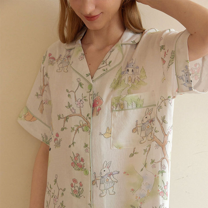 Dame Kortærmet Pyjamasæt med kreativt Dyrdesign og blødt Stof Stilla