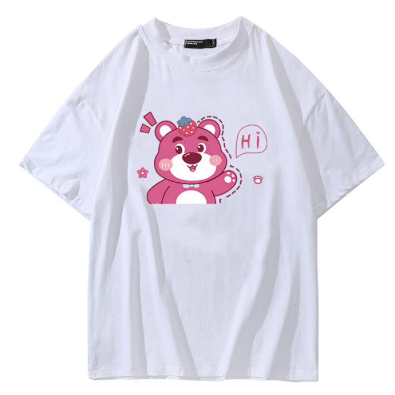 Dame T-shirt med muntert bjørnemotiv og afslappet oversized pasform Stilla