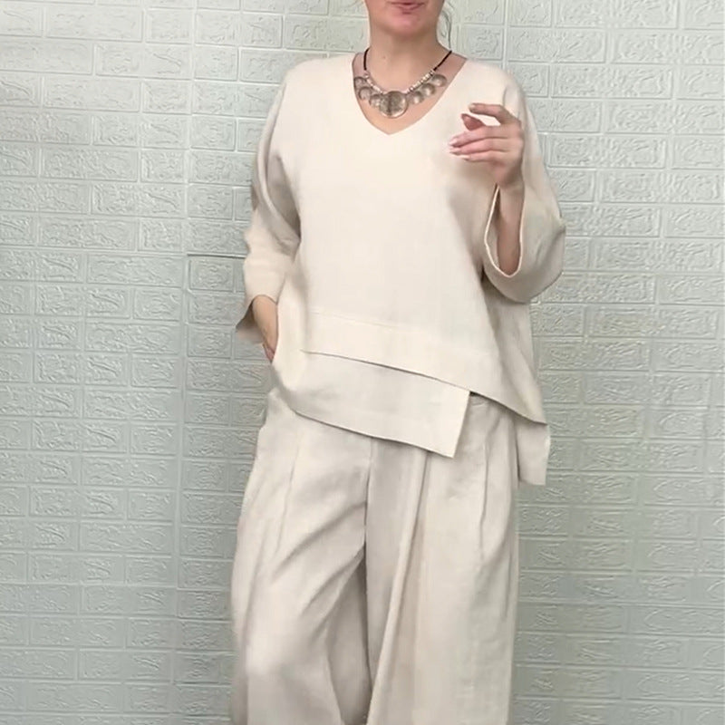 Dame Elegant og afslappet to-delt outfit lavet af høj kvalitet hør Stilla