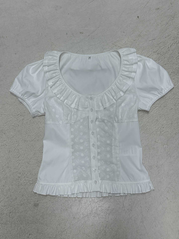 Dame rynket skjorte med blomstermønster og voluminøse ærmer Skovae