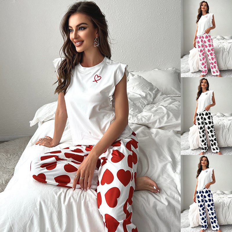 Dame Pyjamasæt med hjerteformet design og luftig pasform Stilla
