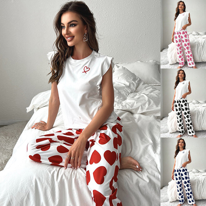 Dame Pyjamasæt med hjerteformet design og luftig pasform Stilla