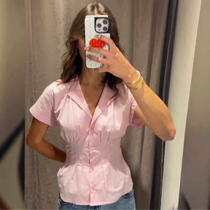 Dame skræddersyet skjorte med elegant drapering Stilla