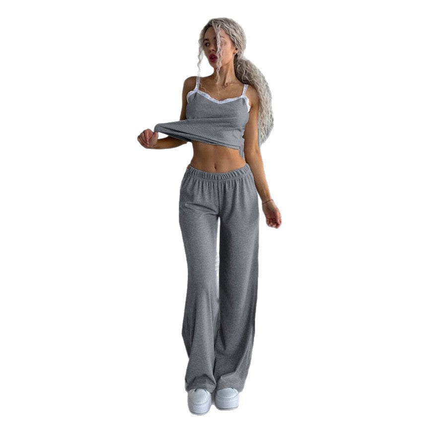 Dame loungewear-sæt med dekorerede stropper og elastisk bånd Stilla