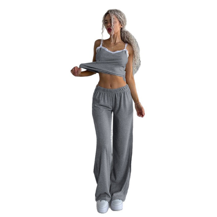 Dame loungewear-sæt med dekorerede stropper og elastisk bånd Stilla