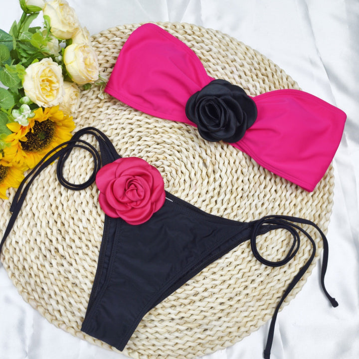Dame Floral Udsmykket Bandeau Bikini Sæt Stilla