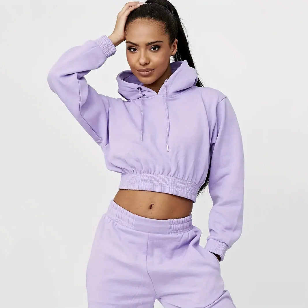 Kvinder cropped hoodie og afslappede joggingbukser sæt Skovae