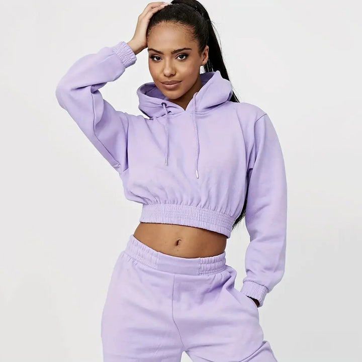 Kvinder cropped hoodie og afslappede joggingbukser sæt Skovae