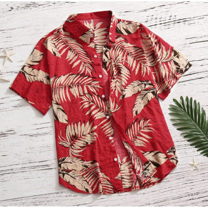Herren Tropical Leaf Print Fritidstrøje Stilla