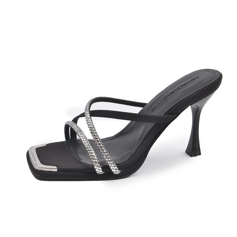 Dame elegante åbne højhælede sandaler med krystalremme Stilla