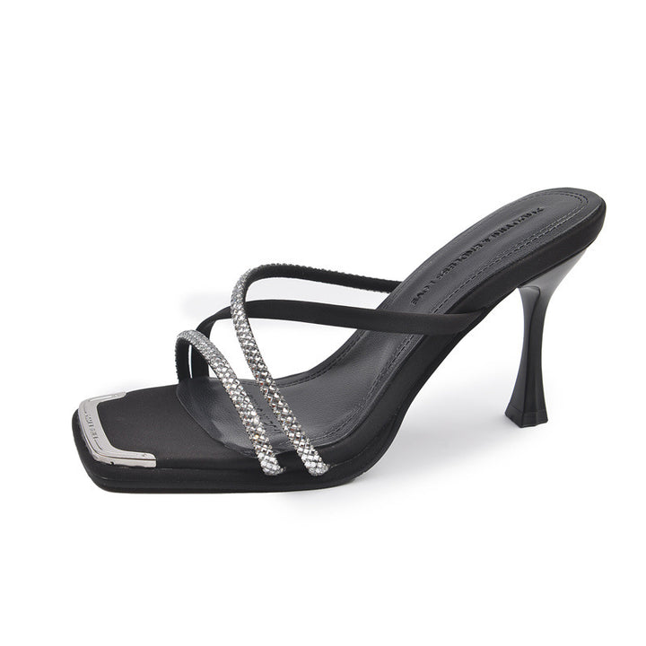 Dame elegante åbne højhælede sandaler med krystalremme Stilla
