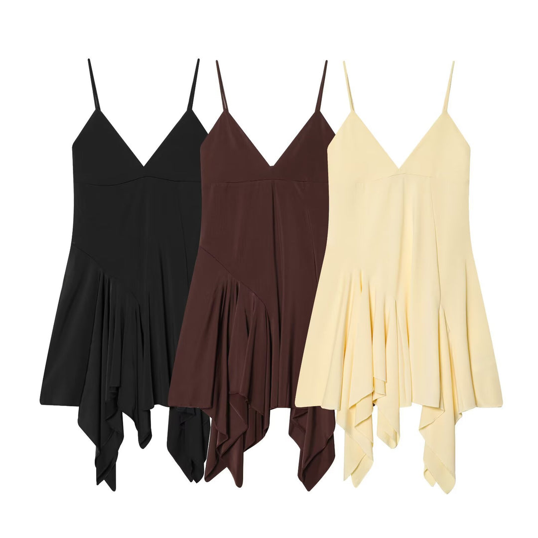 Dame flydende spaghetti-stropkjole med asymmetrisk søm og elegant drapering Skovae