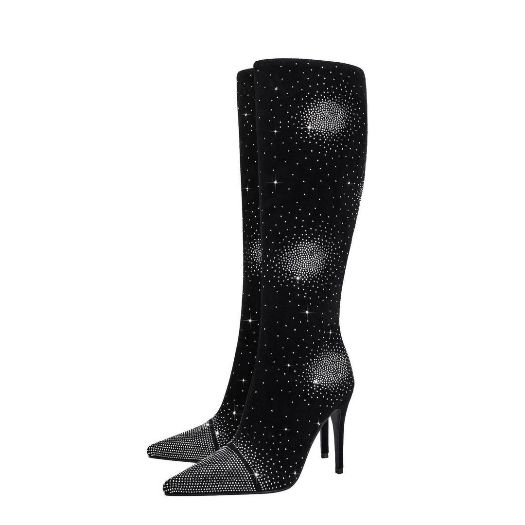 Femme Glitrende Spidsestøtte-Stiletto-Støvler Over Knæ Stilla